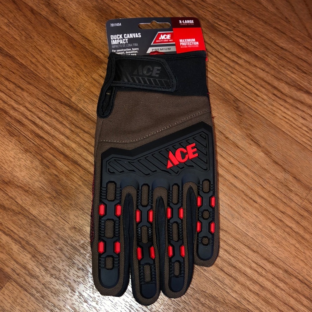 Ace Duck Canvas Impact Premium Work Gloves Max Protection Black Brown Red